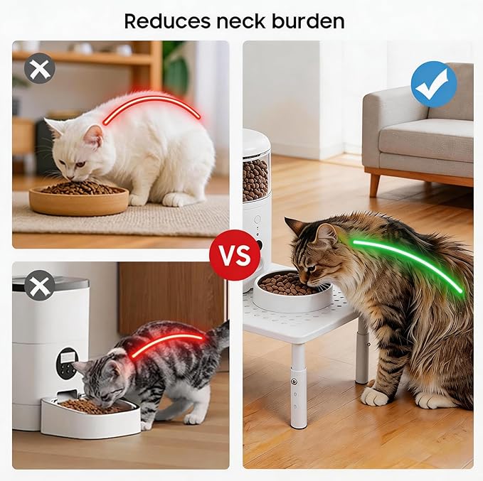 ‌WSOWX Adjustable Automatic Cat Feeder Stand - Non-Slip Elevated Holder for Cats/Puppies, Fits Most Automatic Feeders & Water Dispensers, White(Holder ONLY)