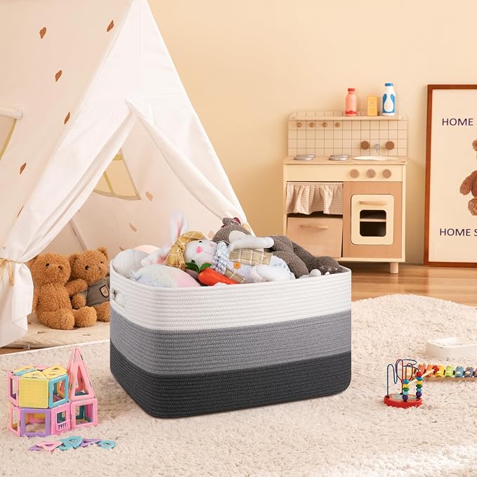 OIAHOMY Blanket Basket Laundry Basket Dog Toy Basket 75L Dark Grey | Large Storage Basket,Baby Basket,Toy Storage,Woven Rope Basket for Blankets,Blanket Storage for Living Room