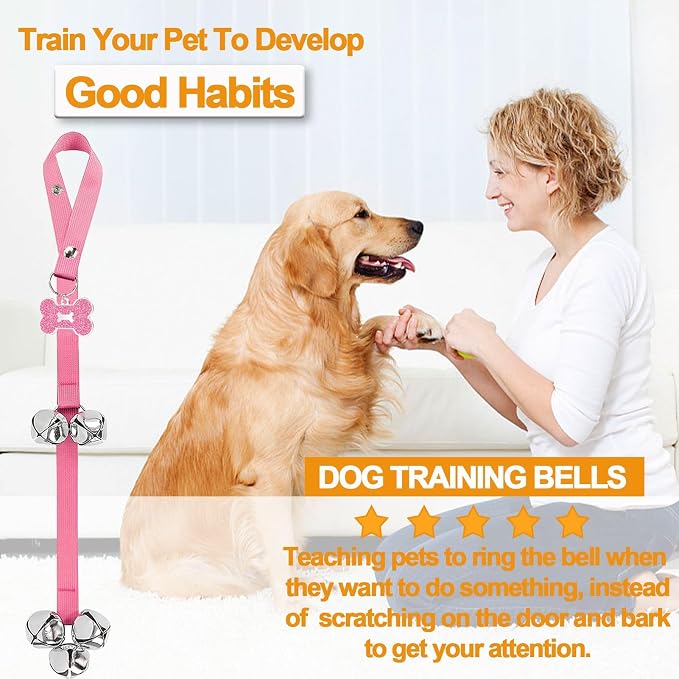 Dog Bells, Puppy Potty Training Bell Dog Doorbell Potty Train Dog Bell for Potty Training Door Bells for Dogs to Ring to Go Outside Jingle Bells (Pink1, 1 PCS)