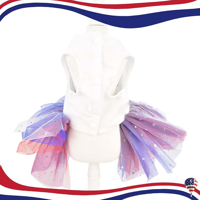 FLAdorepet4th of July Dog Dress with Hair Bow,Independence Day Dog Dresses Tulle Skirts for Small Dogs,Puppy Patriotic Clothes Pet Outfits Cats Apparel (4th of July, X-Large)