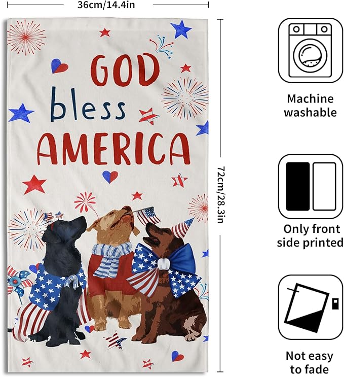Giwawa 4th of July Patriotic Dogs Hand Towels Set of 2 American Independence Day Kitchen Towels Absorbent Washcloth Towel for Home Holiday Decor