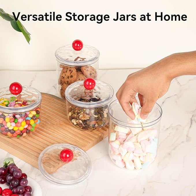 2 Pack Candy Jars with Lids - 30 & 30 OZ Clear Plastic Cookie Storage Containers Airtight Apothecary Canisters for Kitchen Home Decorative Pantry Office Party Organize Sugar Tea Coffee Snacks