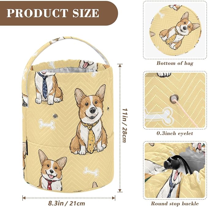 Tatenale Crochet Bag Yarn Bag Knitting Project Bag with Pockets and Handle Portable Yarn Storage Organizer Tangle Free 8.3x11 InchYellow Cute Corgi and Bones42