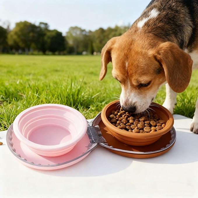 Zegcohjave Collapsible Dog Bowls,Travel Dog Bowl, Dog Water Bowl,Cat Bowl,Portable Pet Bowl, Suitable for Travel, Camping, and Hiking(Brown and Pink)