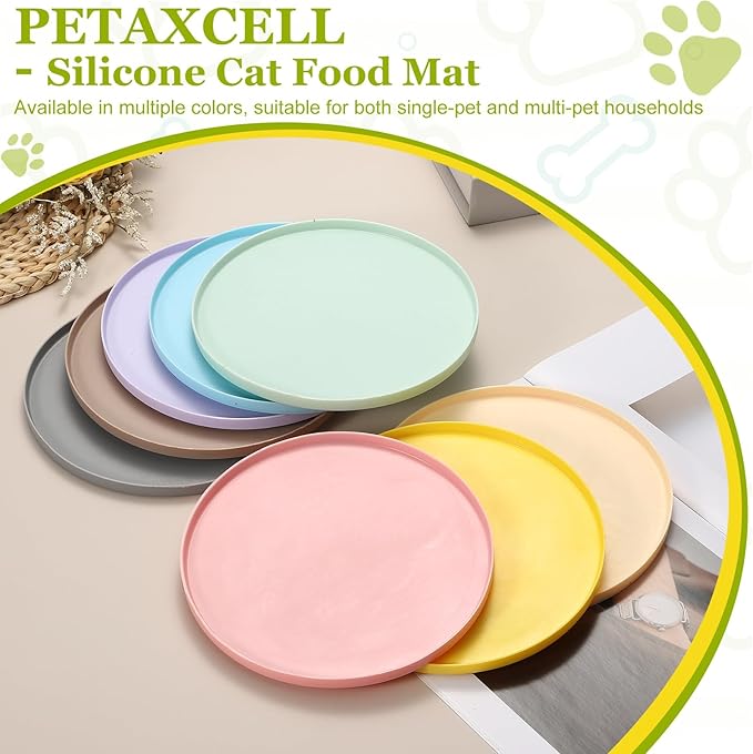 Cat Food Mat, 7x7 Inch Silicone Pet Feeding Mat Non-Slip Round Waterproof Dog Water Bowl Tray Raised Edge Protects Floors (2Pcs, Green), Intended for Pets Bowl/Fountain