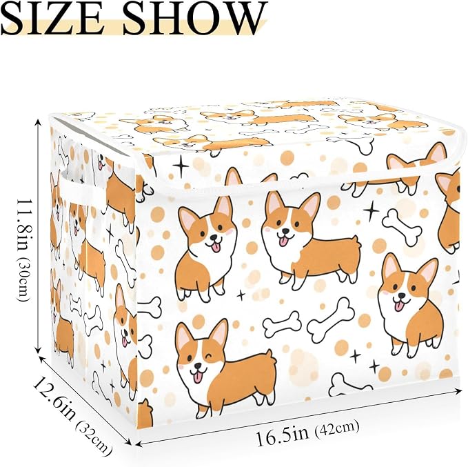 Animal Pup Pet Storage Bins with Lids Closet Bedroom 40L Fabric Bin | Decorative Storage Boxes, Foldable & Stackable, Dust-Proof Flip Top, Reinforced Handles, For Home & Dorm, Clothes & Toy Box