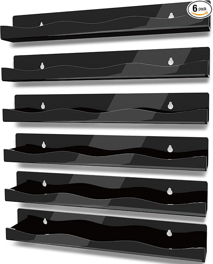 15" Nail Polish Rack Wall Mounted Shelf,6 Pack Black Acrylic Organizer Supplies for Nail Techs,Great Display for Salons Retailers