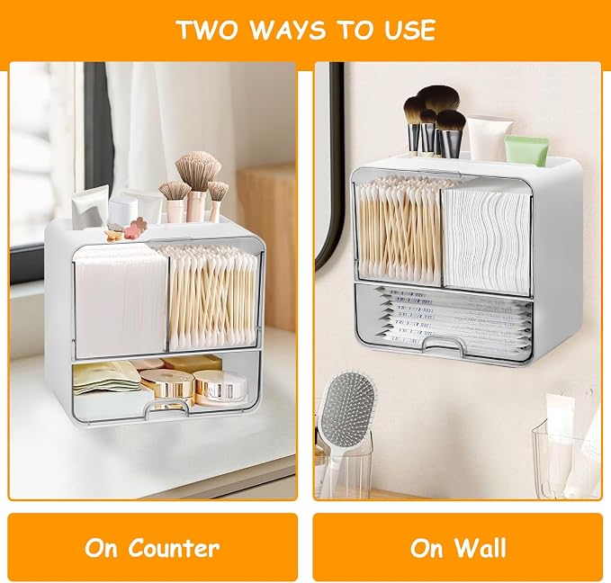Qivine Tampon Holder for Bathroom Wall, Feminine Product Organizer Wall Mounted Tampon Dispenser, Pad Dispenser Wall Mount Pad and Tampon Organizer With Drawer and Lid No Drilling Installation