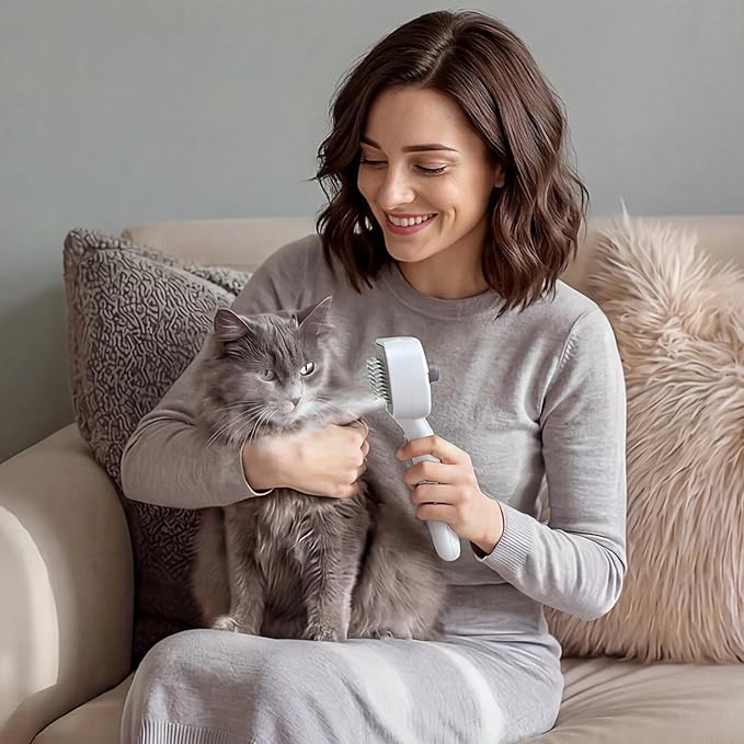 Pet Steam Brush, 3-in-1 Cat and Dog Grooming Brush for Shedding, Pet Hair Cleaning, Massage, Self Cleaning Spray Comb for Long and Short Hair (White)