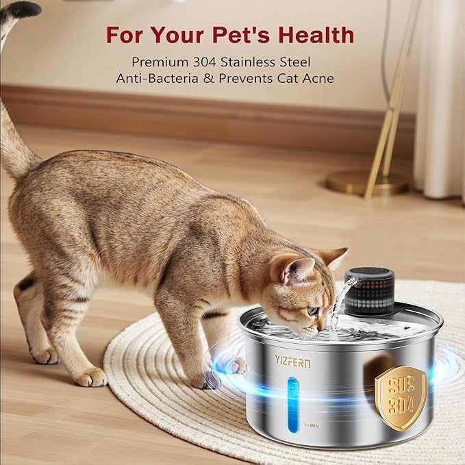 Cat Water Fountain Stainless Steel 108oz/3.2L Upgrade Dual-Filtration Pet Water Fountain for Cats Indoor, Ultra Quiet Dog Water Bowls Dispenser for Drinking, Automatic Cat Watering Supplies (Black)