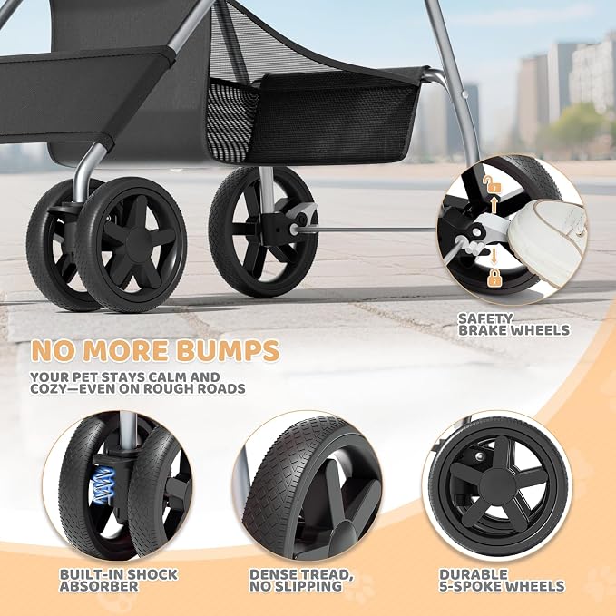 Magshion 3-in-1 Foldable Pet Stroller for Small to Medium Dogs and Cats | Dog Travel Jogger with Detachable Carrier, Cup Holder & Storage Basket, For Small/Medium Dogs & Cats Up to 33 lbs
