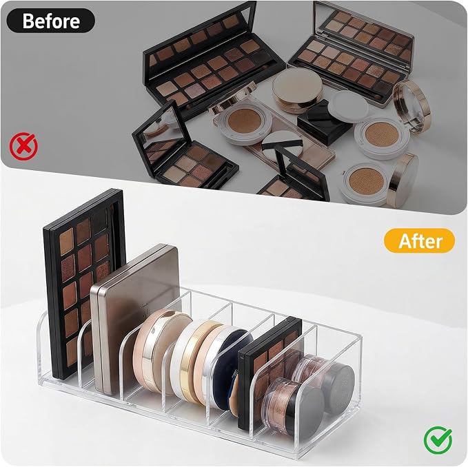 Medicine Cabinet Makeup Organizer with 3.3° Tilt | 6 Compartments, Holds Blush & Palettes; Horizontal & Vertical Dual Use for Vanity, Countertop & Drawer Storage