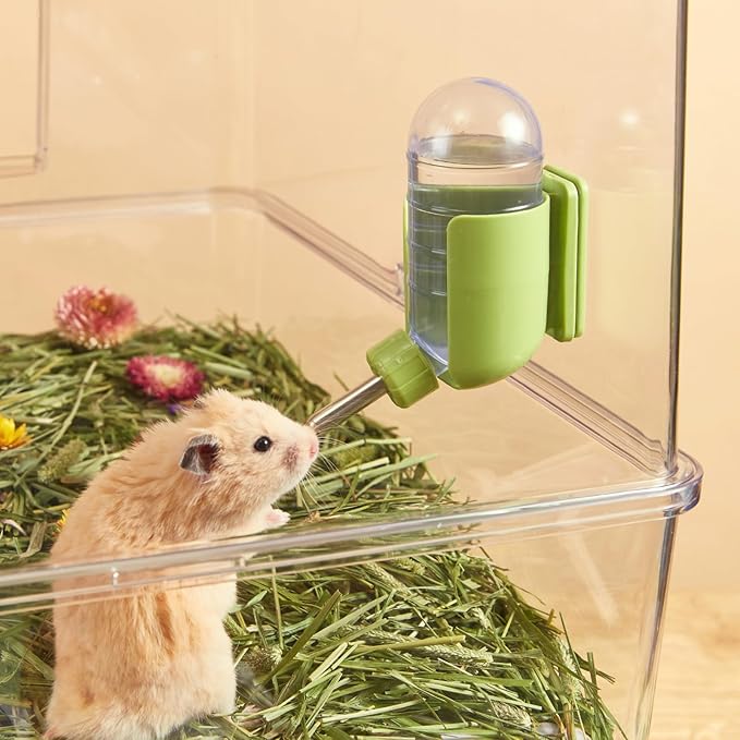 Hamster Water Bottle with Magnetic Holder, Freestanding Water Bottle for Glass Tanks, Suitable for Syrian Dwarf Hamsters Gerbils Mice Rats Degus (Grey, 4 oz (Magnetic-Mounted))