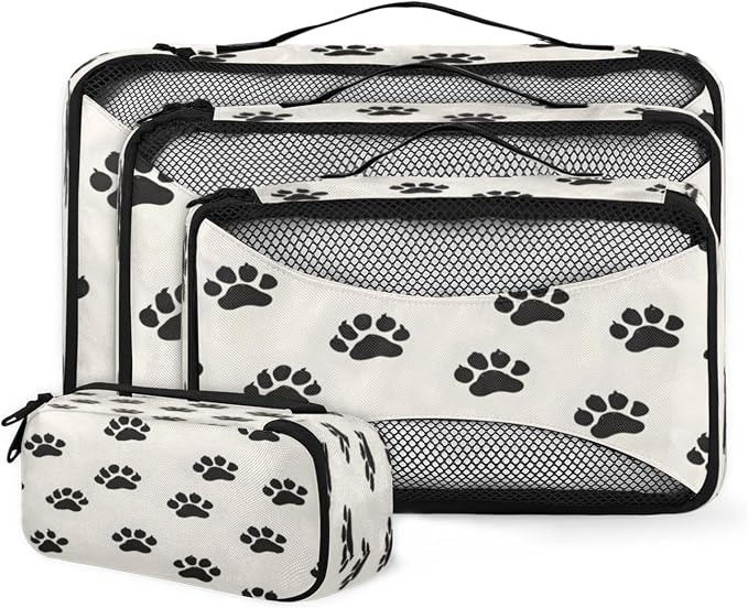 Packing Cubes for Travel, Dog Pet Paw Print Travel Luggage Packing Organizers for Women Men, Large Custom Toiletries Bag for Clothes Shoes, Cat Pet Paw
