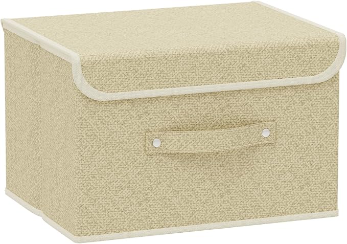 Storage Bins with Handles,Grey and Beige,10.2x7.9x6.7in,1 Pack | Storage Baskets with PP Board Support,Washable Wardrobe Organisers with Lids,Stackable Organization Bins for Socks,Ties,Scarf