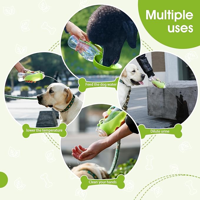 SUPERDESIGN Dog Water Bottle, Portable Dog Water Bottle for Small to Large Dogs, Leak Proof Dog Travel Water Bottle, Large Leaf Travel Water Bowl for Dogs and Dog Walking Accessories (19.6OZ, Green)
