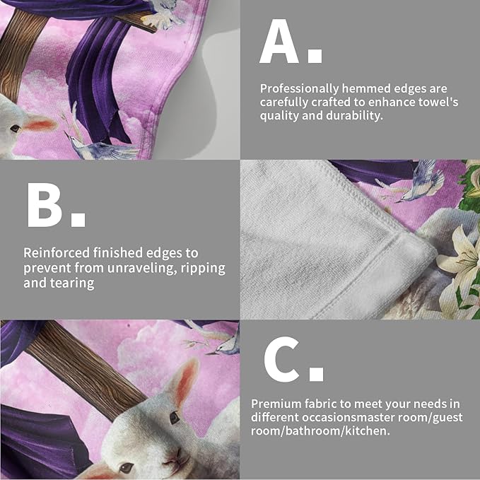 Giwawa He is Risen Towel Set of 2, Easter Cross Cute Lamb Decorative Hand Towels, Spring Lily Floral Print Soft Microfiber Face Towel Washcloth for Bathroom Guest Gym Spa Hotel Holiday