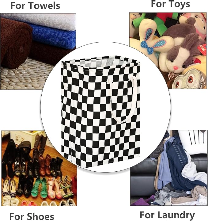 MAIZMZ Checkered Laundry Basket Foldable Kids Hamper Storage Bins Women Waterproof Organizer Toy Box Large Canvas for Home/Dorm/Kitchen/Pet/Office/Closet/Shelf/Living Room Decor Baskets