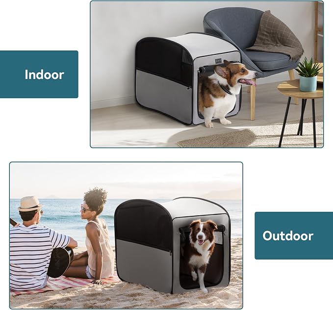 Petsfit Travel Dog Crate，Pop Up Dog Crate for Medium Large Dogs，Waterproof Pet Cage Soft Dog Kennel for Indoor/Outdoor，Lightweight Dog Carrier for Travelling，Grey