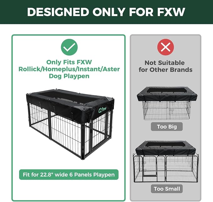 FXW Mesh Top Cover for 24" H 6-Panel Dog Playpen, Rectangle | Helps Deter Jump-Outs, Tear-Resistant, Quick Setup, Compact Storage, Fits FXW Only, Playpen Not Included