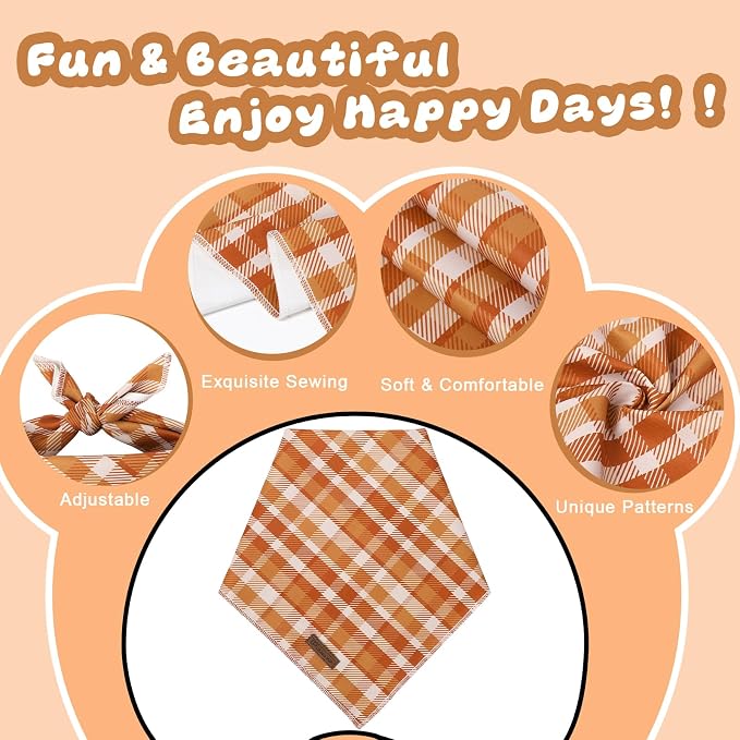 Fall Dog Bandana – Autumn Plaid Triangle Scarf for Small Medium Large Dogs, Soft Cotton Pet Bib for Halloween Thanksgiving, Adjustable Dog Kerchief for Daily Wear