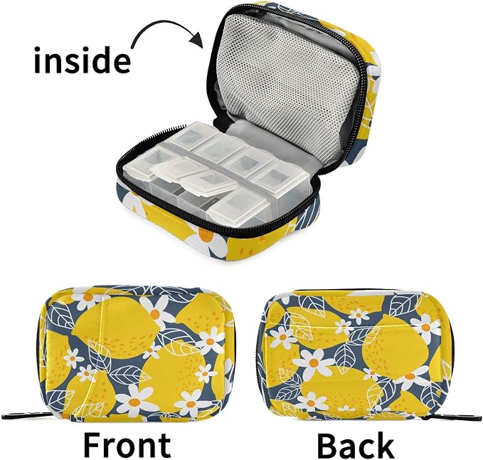 Lemon Fruits Weekly Pill Organizer, Pill Cases Bag Portable Pill Container 7 Days Cute Pill Box Organizer Vitamin Supplement Holder with Zipper for Travel Family Business Camping