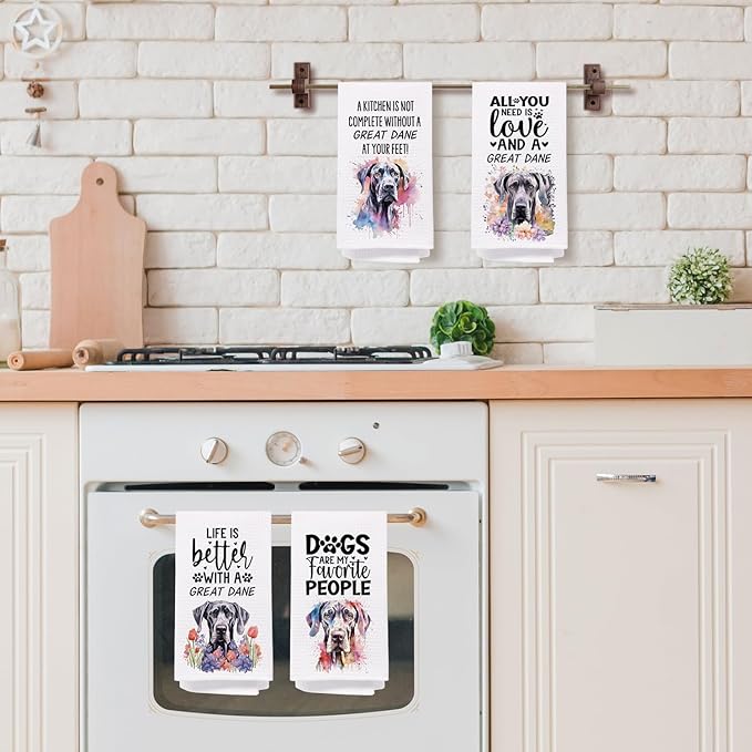 SPBL&L Great Dane Dog Kitchen Towels Set of 4, Great Dane Gifts for Women, Great Dane Decor Tea Dish Towels for Kitchen, Great Dane Decorative Hand Towels for Bathroom, 16x24 Inches