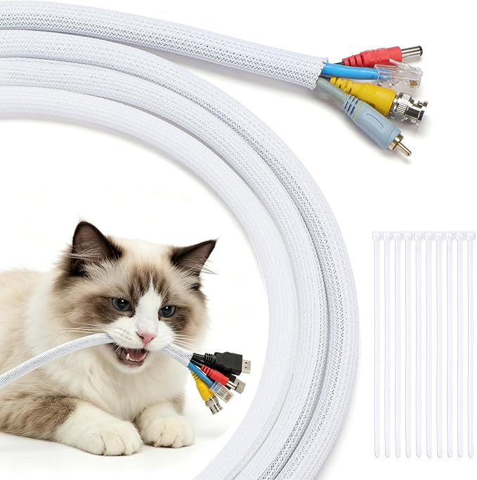 Yecaye 30ft - 1/2 inch Cord Protectors from Pets no Chew, White | Split Cable Management Sleeves, Wire Loom Tubing for TV USB Cord Protector, Cord Covers for Pets Bite-Resistant