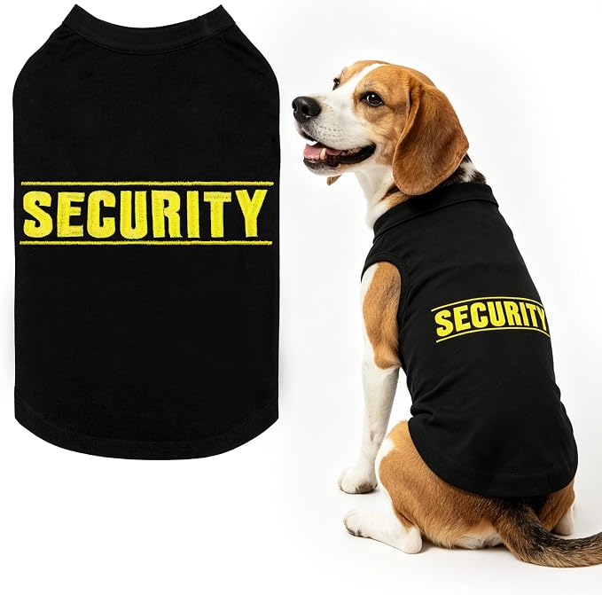 BINGPET Embroidered Security Dog Shirts,Soft Cotton Puppy Tshirt,Breathable Lightweight Dog Costumes Tank Top Vest,Machine Washable Stretchy Clothes for Small Medium Large Dogs Boy Girl (XL)
