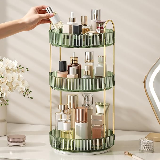 360° Rotating Makeup Organizer, Large Capacity Skincare & Cosmetics Storage | Skincare & Makeup Caddy, Bathroom Counter Organizer, Spinning Storage Tray for Perfume, Dresser, Bedroom, Vanity Countertop