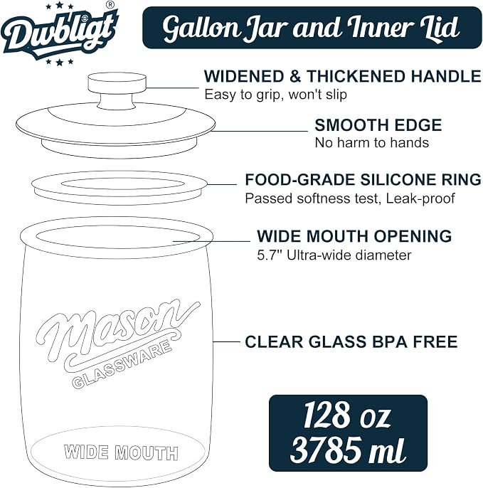 2 Pack Cookie Jar, 1 Gallon Glass Jar with Airtight Lids for Flour | Large Wide Mouth Mason Jar for Kitchen Pantry & Laundry Room, Glass Apothecary Canister Sets for Candy, Rice, Coffee, Display
