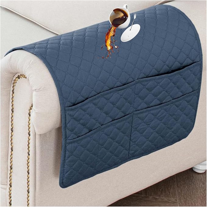 Large Polyester Armrest and Headrest Covers with 2 Pockets | Soft, smooth polyester resists daily wear nonslip silicone backing helps shield recliners and sofas from pet scratches