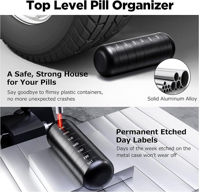 Zannaki Weekly Pill Organizer 7 Day 2 Times a Day, Portable Metal Travel Waterproof AM PM Pill Box,Large Pill Case Container, BPA Free Daily Medicine Organizer Holder for Vitamin, Fish Oil, Supplement