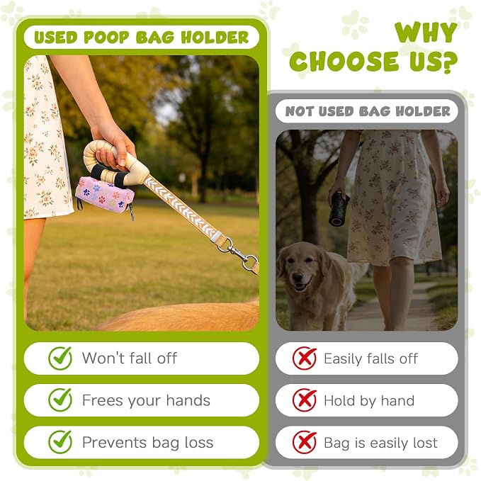 Dog Poop Bag Holder for Leashes 2 Zipper Pockets Black 1 Pack