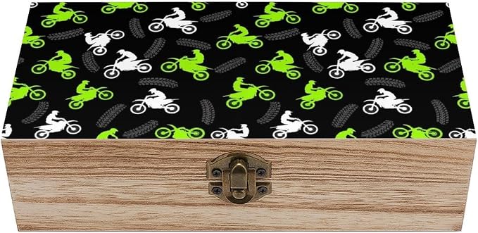 Wooden Keepsake Box Memory Storage Box with Lid, Dirt Bike Motorcycle | Rectangle Gift Boxes for Crafts Letter Photos, Jewelry Organizer Case, Home Holiday Party Favor Decor, 9.2"x5.5"x3.9"