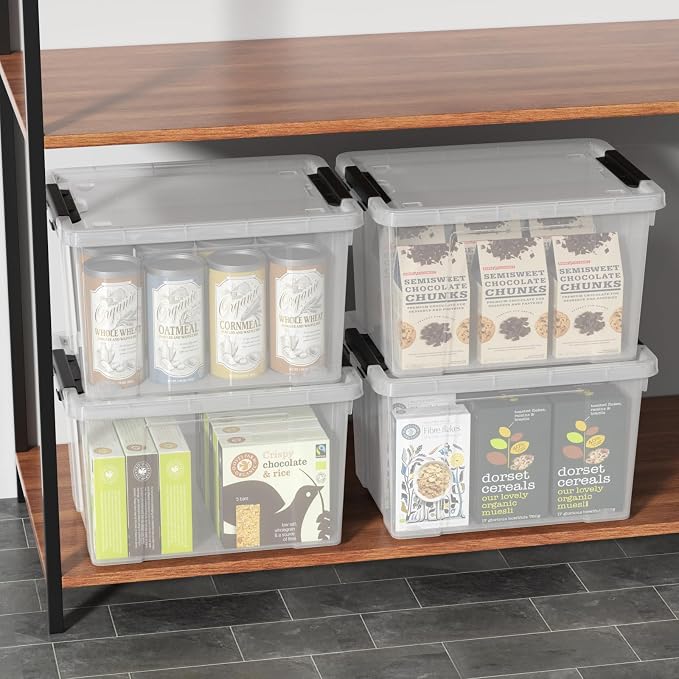 24 Quart Stackable Clear Latching Bin with Lid and Wheel, 6-Pack | Plastic Organization Boxes with Lids