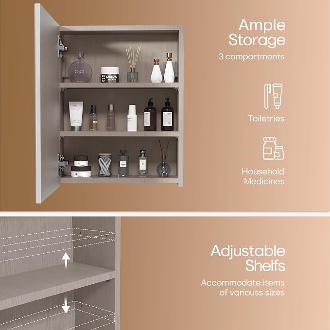 20x16 inch Bathroom Wall Cabinet, Saver Storage Cabinet, Medicine Cabinet with 1 Door and Adjustable Shelves, Grey（Assembly Required）