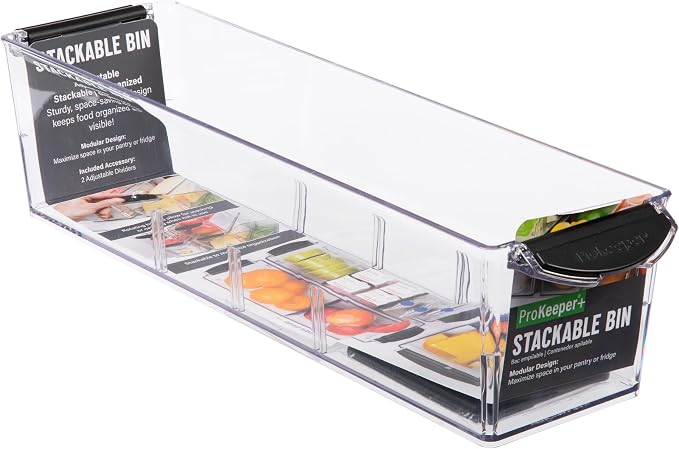 Progressive ProKeeper+ Pantry & Refrigerator Storage Containers – Modular Bins and Organizers (Narrow Stackable Bin, 16.1"L x 4.0"W x 3.6"H)
