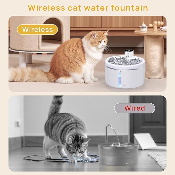 Wireless Cat Water Fountain with [Stainless Steel Tray], 102oz/3L Pet Water Fountain for Cats Inside, Cat Fountain for Drinking with Motion Sensor, Ultra Quiet Pump, Cats & Dogs Gifts (102oz+2Filters)