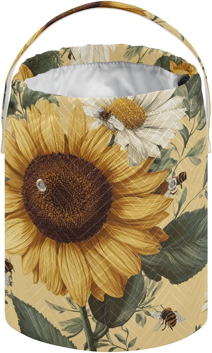 Tatenale Crochet Bag Yarn Bag Knitting Project Bag with Pockets and Handle Portable Yarn Storage Organizer Tangle Free 8.3x11 InchYellow Sunflowers and Daisies09