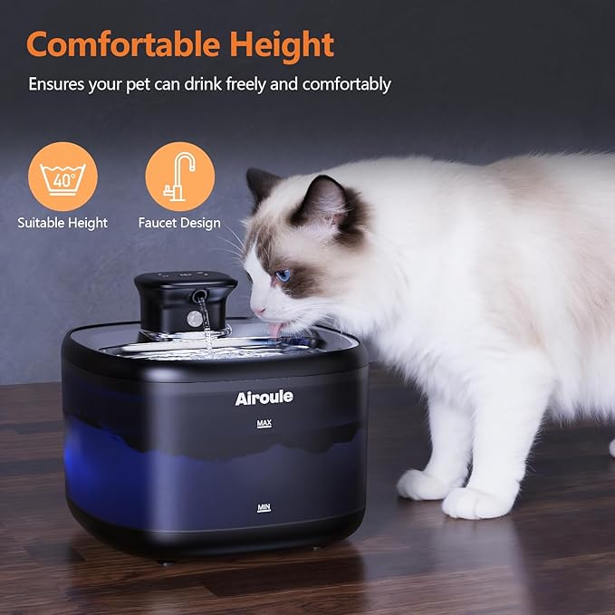 Cordless Cat Water Fountain - Automatic Cat Water Fountain Wireless Dog Water Dispenser with Replacement Filters, Gifts for Christmas, Cats, Dogs, Multiple Pets (Black)