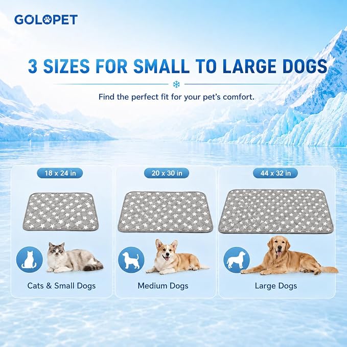 GOLOPET Lrage Dog Cooling Mat 32" x44in | Arc-Chill Cooling Fabric & Endothermic Color Changing,Visually display the cooling operation status on the surface,Non-Slip