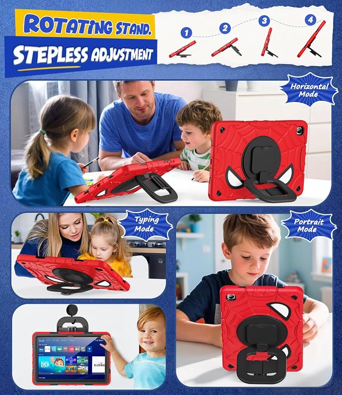 Grifobes Case for Samsung Galaxy Tab A11+ / A9+ Plus 11 inch 2026/2024, Full Protection with Screen Protector/Rotating Stand, Hand/Shoulder Strap for 11” Tablet Cover Red+Black