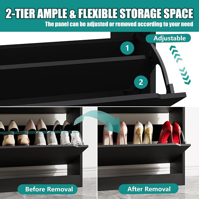 Xixini Shoe Storage Cabinet for Entryway with 3 Flip Drawers, Sturdy Wood Hidden Shoe Storage, Freestanding Narrow Slim Shoe Organizer for Front Door Entrance, Living Room, Hallway, Bedroom, Black
