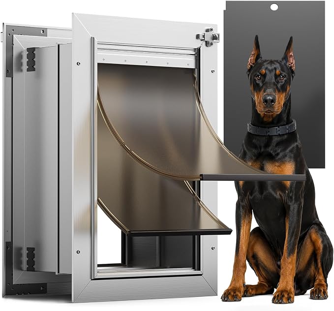 Dog Door for Wall, Large Doggie Door, Heavy Duty Aluminum Pet Door | 2 Magnetic Flaps, Energy Efficient, Wide Telescoping Tunnel, Closing Panel & 2 Aluminum Locks, Pets Up to 110 LB