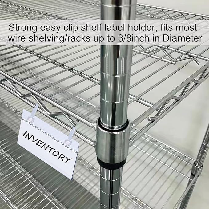 ChanQnTon Plastic Shelf Label Holders, 180pcs Label Holders with 360pcs Snap Lock Hanging Loops and 180pcs Matched Paper Inserts for Wire Basket,Price Tags,Shelf Tags for Wire Shelving 3.15x1.57inch | Wire Shelf Rack Label Holders with Paper Inserts