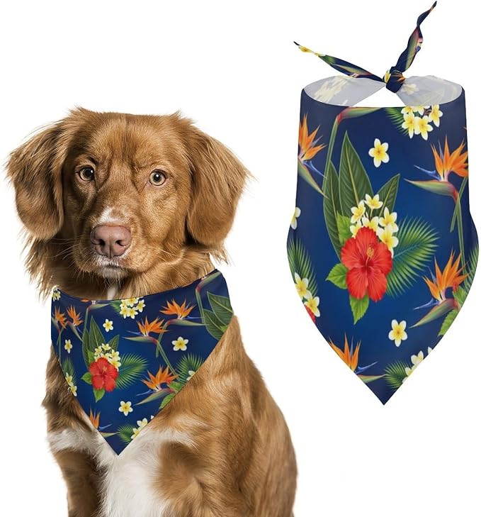 Washable Portable Bib with Adjustable Design for Pet Camping, Hiking, Running, Walking, Outdoor Activities Use (Floral Bird Tropical Paradise Hawaii Flowers)