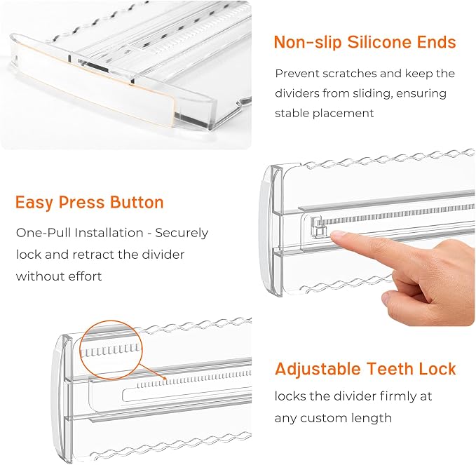 4" High Drawer Dividers for Clothes, 10.2"-16.5" Expandable 12 Pack | Adjustable Dresser Drawer Organizer, Clear Separators for Closet, Baby Clothing, Socks & Underwear Storage, Space Saving