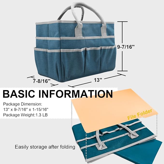 Cupohus Craft Organizer Tote Bag, Dark Green Sewing Bag for Art | Supply Storage Bags with Pockets and Handles, Oxford Fabric Carrying Caddy for Teacher, Officer, Artist, Traveler, and More