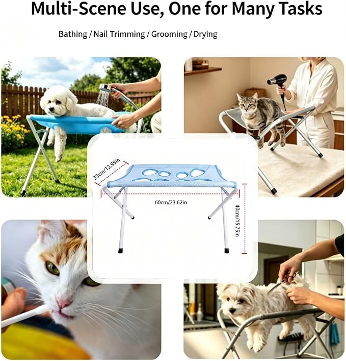 2-in-1 Foldable Pet Grooming Bed, Foldable Pet Bathing Stand with Strap | Foldable Pet Bathing Station, Dog Grooming Hammock, Quick Dry Mesh Table, Secure Support Strap, Nail Trimming Slingent